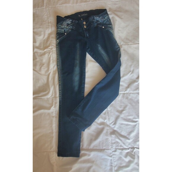 Vintage M Michel Jeans Womens Size 3 Retro Embellished Distressed Blue Jeans - Picture 1 of 12